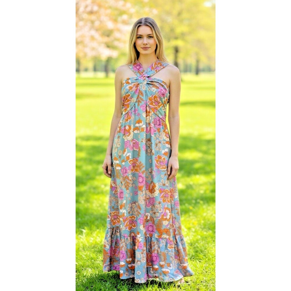 Grace Karen NEW womens floral v-neck stretch maxi dress Large coquette summer